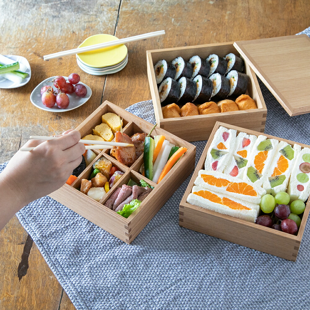 楽天市場】松屋漆器店 白木塗 タモ 6.0 三段重 内朱 3〜4人用 白木塗