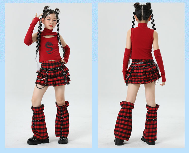 楽天市場】赤 チェック柄 k-pop 衣装 キッズダンス衣装 セットアップ