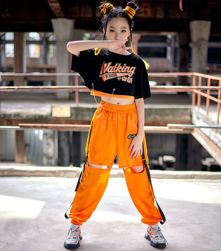 楽天市場】オレンジ キッズダンス衣装 セットアップ パンツ へそ出し k