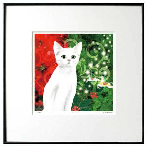 楽天市場】猫夢アート版画 「クリスマスキャット」白猫【猫アート