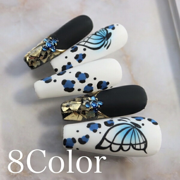 楽天市場】ジェルネイル 送料無料【ネイルチップ】成人式ブルー豹柄蝶