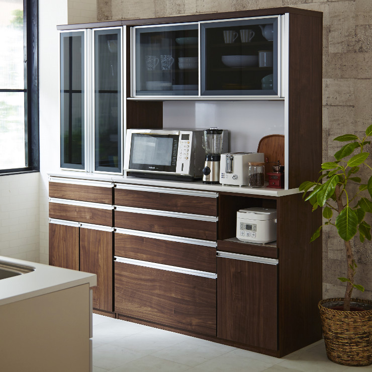 楽天市場】【設置無料】食器棚 レンジ台 キッチンボード 完成品 引き戸