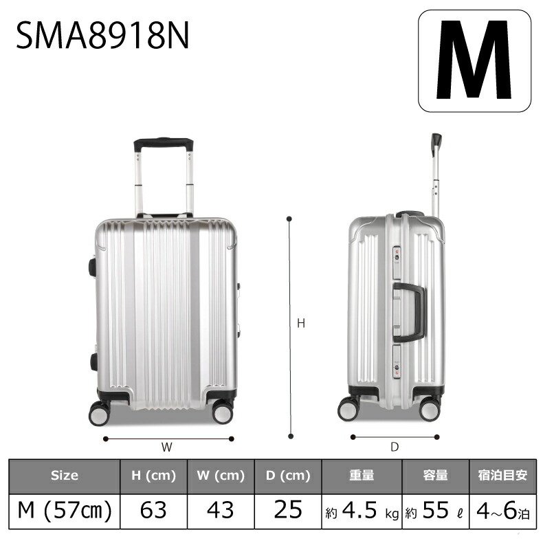 大容量 トロリースーツケース キャスター5輪 ダイヤルロック アルミ
