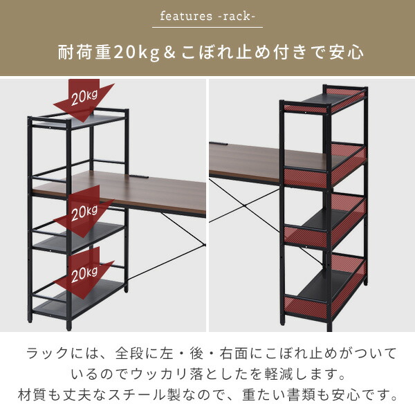 楽天市場】デスク シンプル 幅120 奥行60 2口コンセント 収納ラック