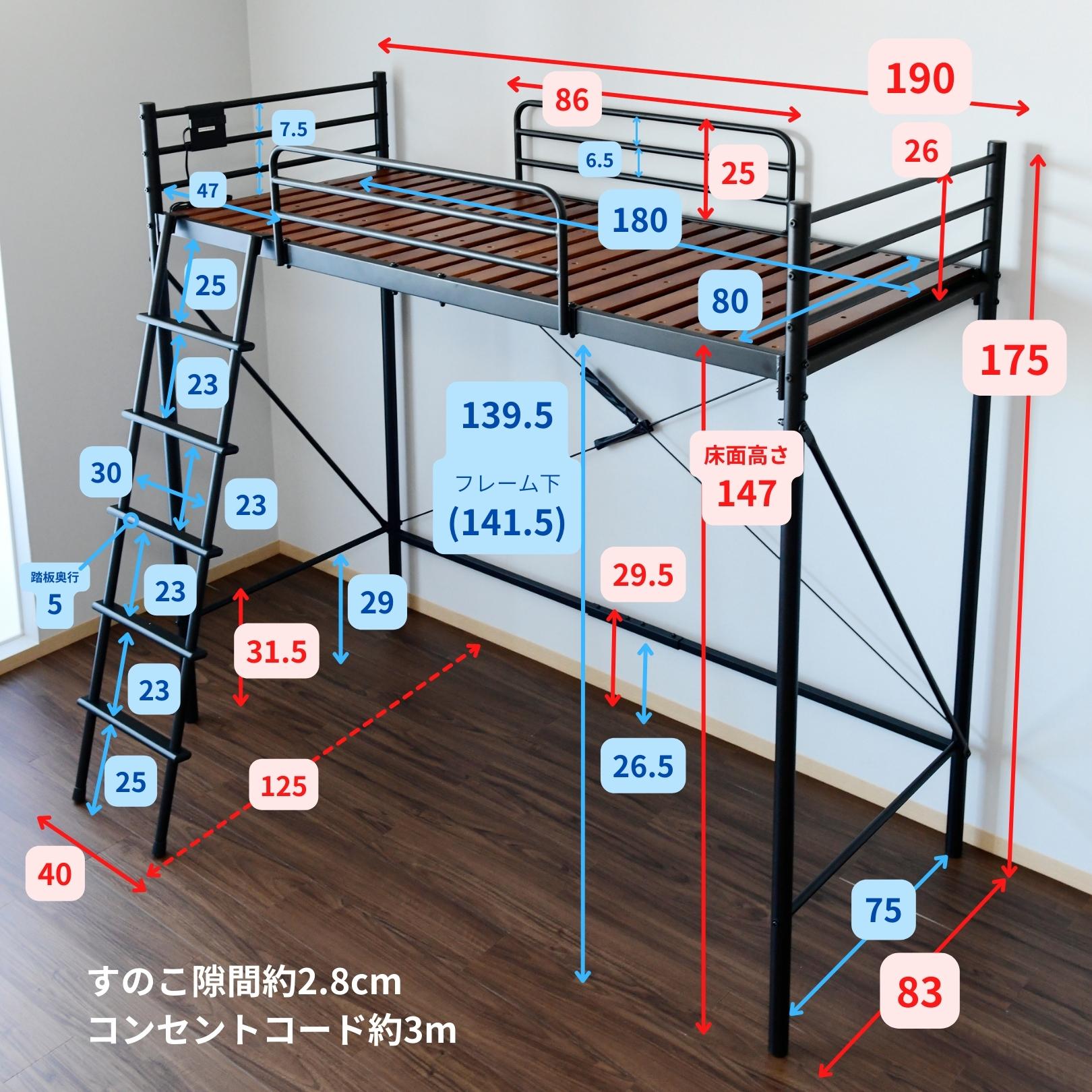 楽天市場】【P5倍 2/24 9:59迄】 ロフトベッド コンパクト すのこ