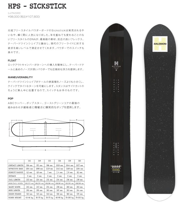 楽天市場】【新品未使用】25-26 SALOMON BOARD HPS - SICKSTICK 145cm