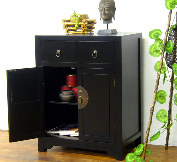 楽天市場】アジアン家具 アンティーク調 ミンスリムキャビネット(黒