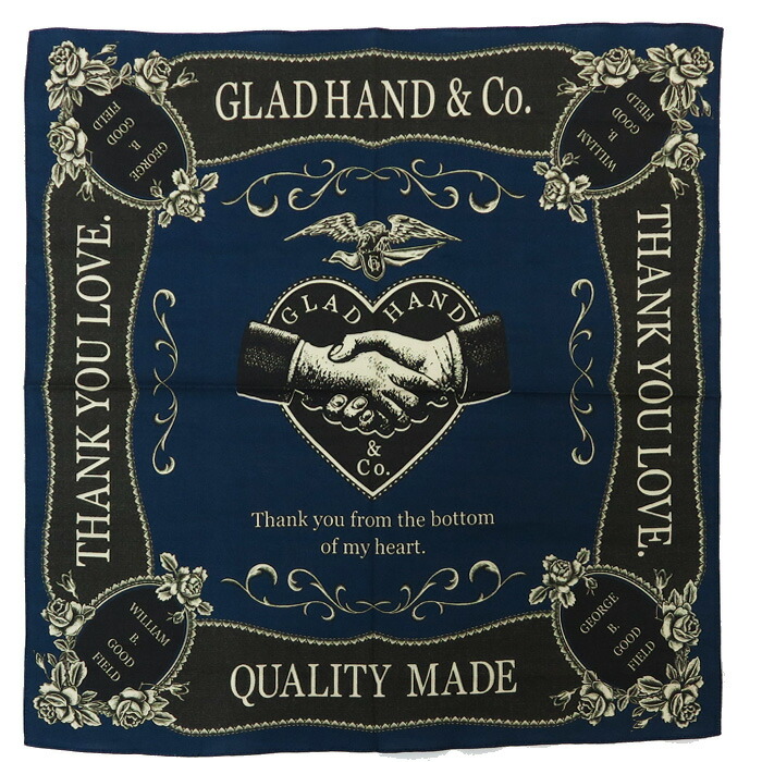 楽天市場】GLAD HAND グラッドハンド バンダナ HEART LAND ロゴ 51cm