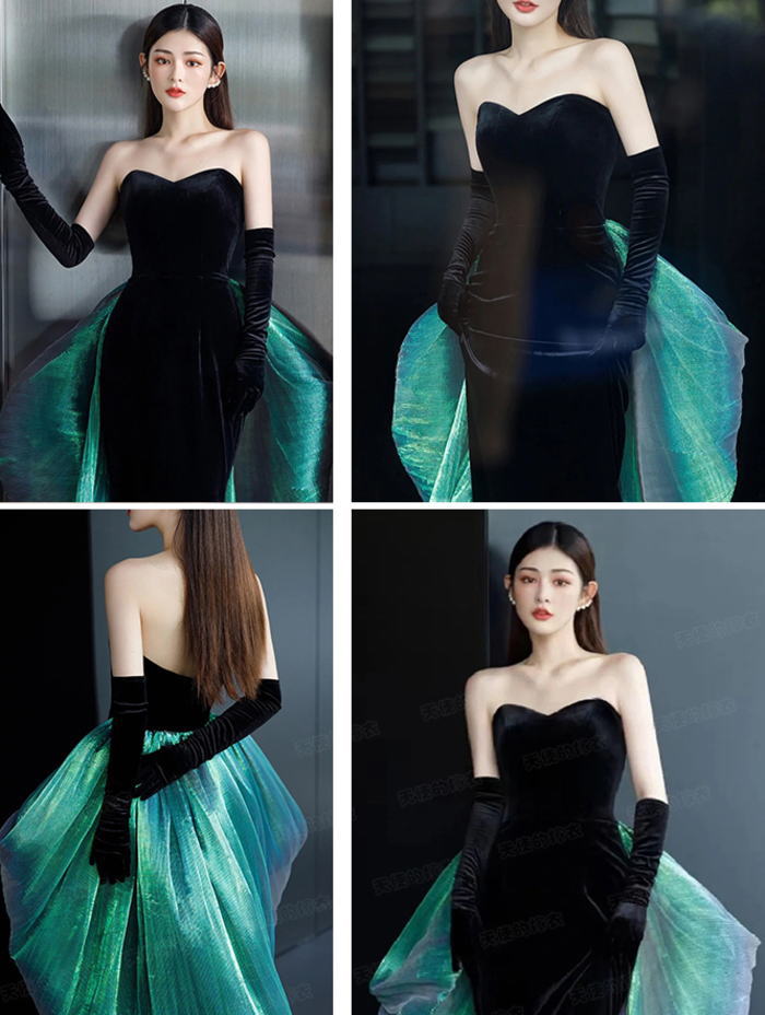 楽天市場】ANGEL カラードレス 新作 ベアトップ ベロア オーロラ