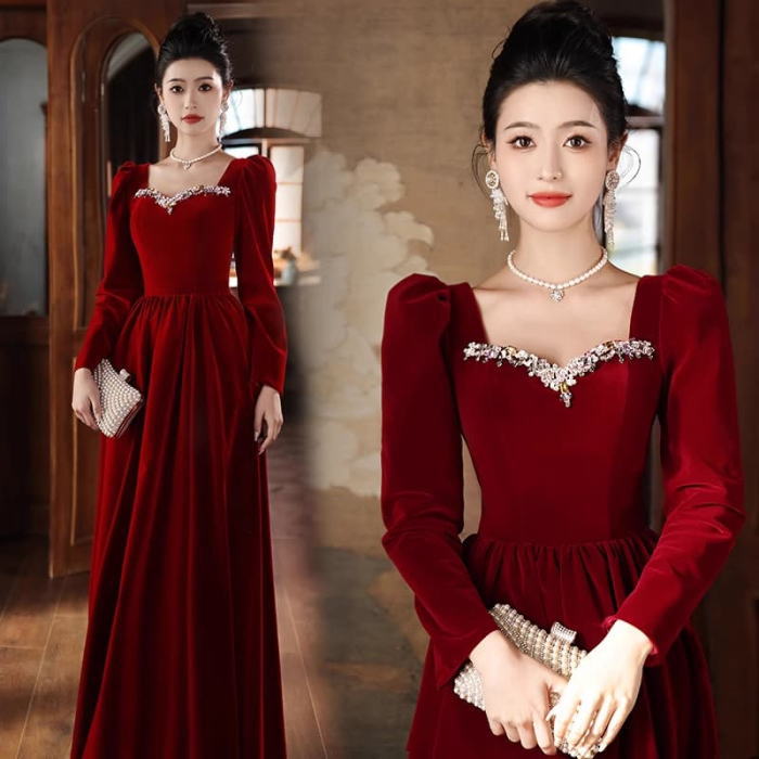 楽天市場】ANGEL カラードレス 新作 ベロア ビジュー パフスリーブ