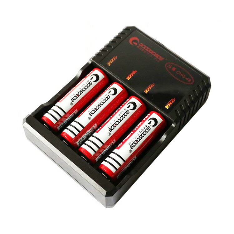 楽天市場】GOODGOODS 18650 充電池4本+充電器セット リチウムイオン