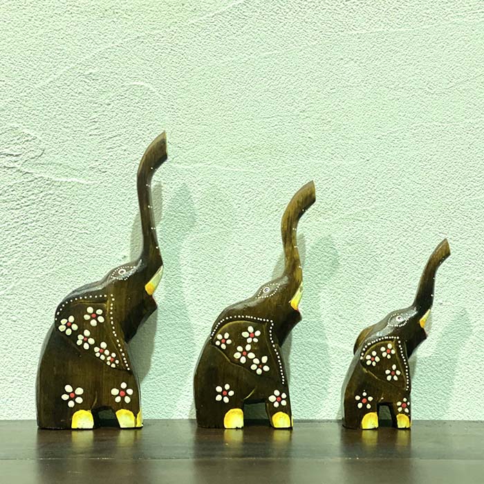 楽天市場】ゾウのオブジェ お座りゾウさん 3体1セット 木製 ダーク