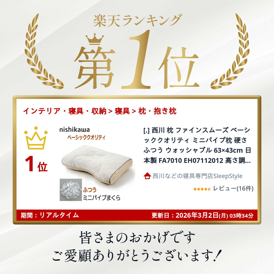 楽天市場】[.] 西川 枕 ファインスムーズ ベーシッククオリティ