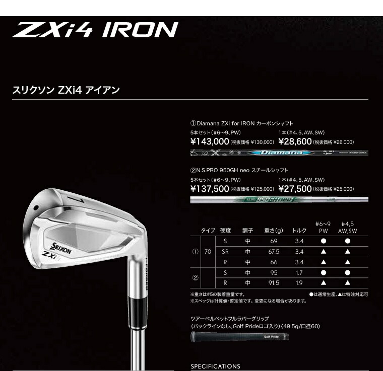 楽天市場】SRIXON スリクソン ZXi4 アイアン5本セット(＃6〜9.PW