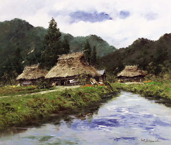 楽天市場】駒井敬三郎『河畔の農家』油絵・油彩画 F10（10号