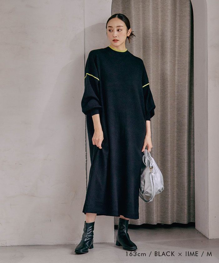 楽天市場】ミラノリブ配色ロングワンピース レディース ミラノリブ