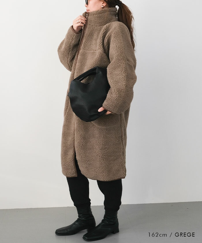 楽天市場】ボアロングコート ボアコート レディース スタンドカラー