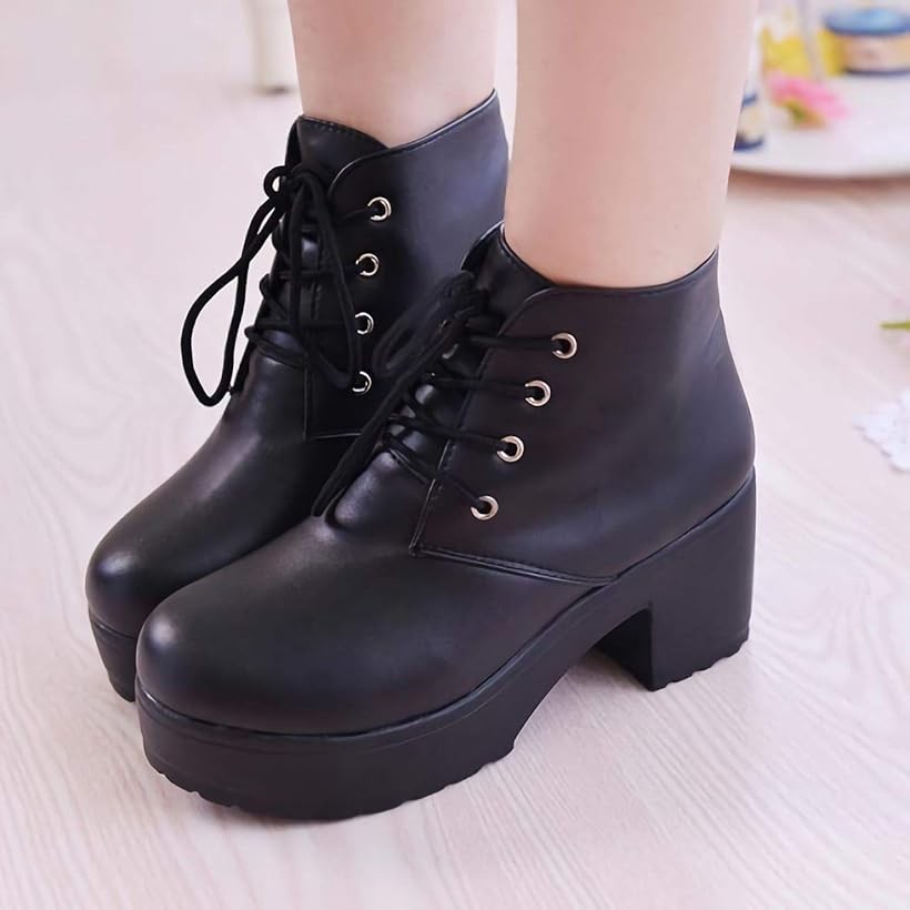 楽天市場】厚底 ショートブーツ ブーティ レディース 編み上げ レース
