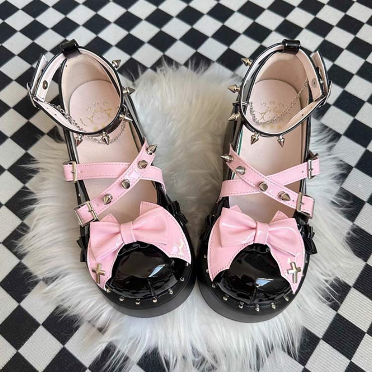 楽天市場】靴 レディース リボン パンプス ゴスロリ 厚底 ロリータ