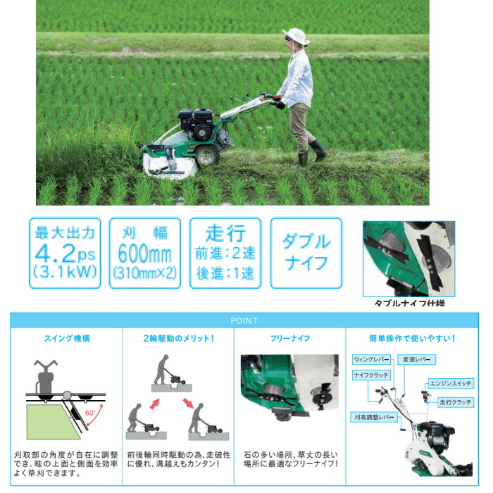 楽天市場】オーレック 畔草刈機シリーズ ウィングモアー WM634