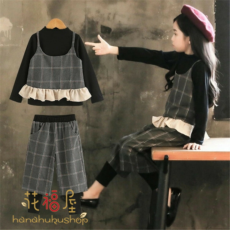 楽天市場】韓国子供服 3点セット 春秋 チェック柄ベスト+トップ+
