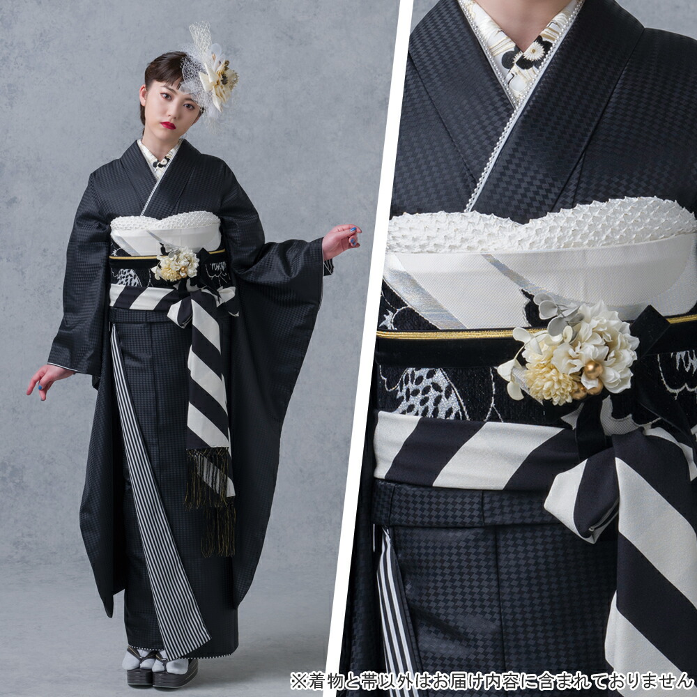 楽天市場】振袖 モノトーン 千鳥格子柄 着物・袋帯 2点セット L