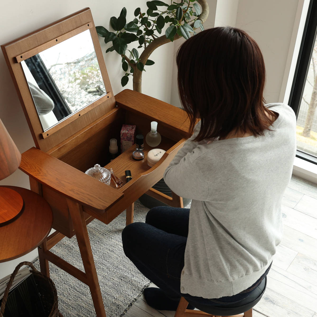 楽天市場】ドレッサー コンパクト デスク スツール付き 幅62cm OAKER