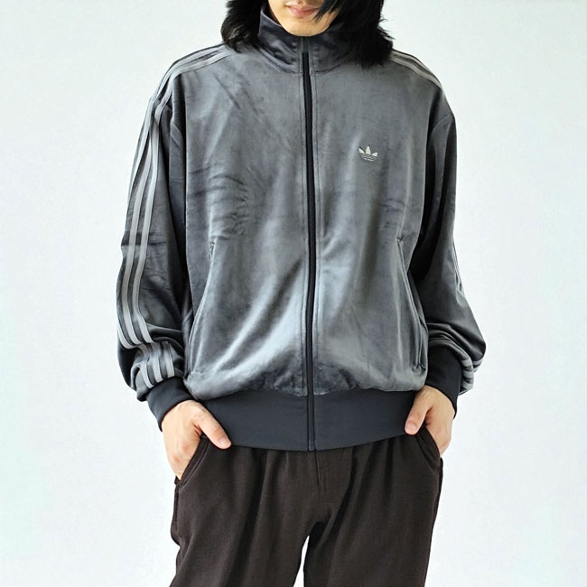 adidas トラックジャケット ダークグレー ベロア Sサイズ adidas