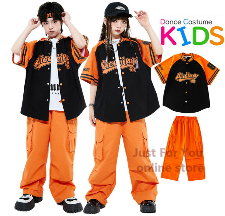 楽天市場】［夏・新作］ 黒 橙色 ベースボールシャツ 野球服 キッズ