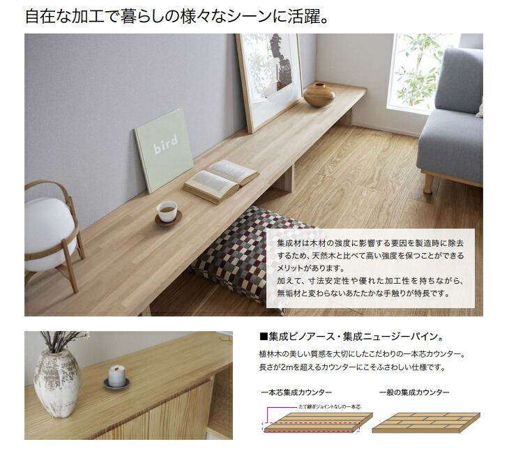 楽天市場】ウッドワン 集成材カウンター 1本芯ニュージーパイン H型