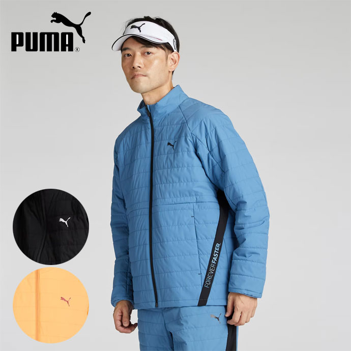 PUMA プーマ 長袖 中綿 ジャケット ブルー ゴルフ メンズ ロゴ柄 PUMA