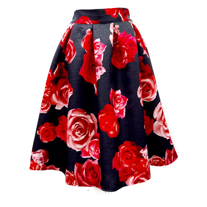 楽天市場】バラ柄ジャカードタックフレアスカート（ブラック） : JENNY