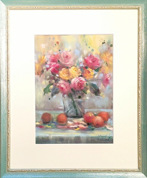 楽天市場】絵画 原画 「朝摘みの薔薇」 水彩/パステル F4 静物画