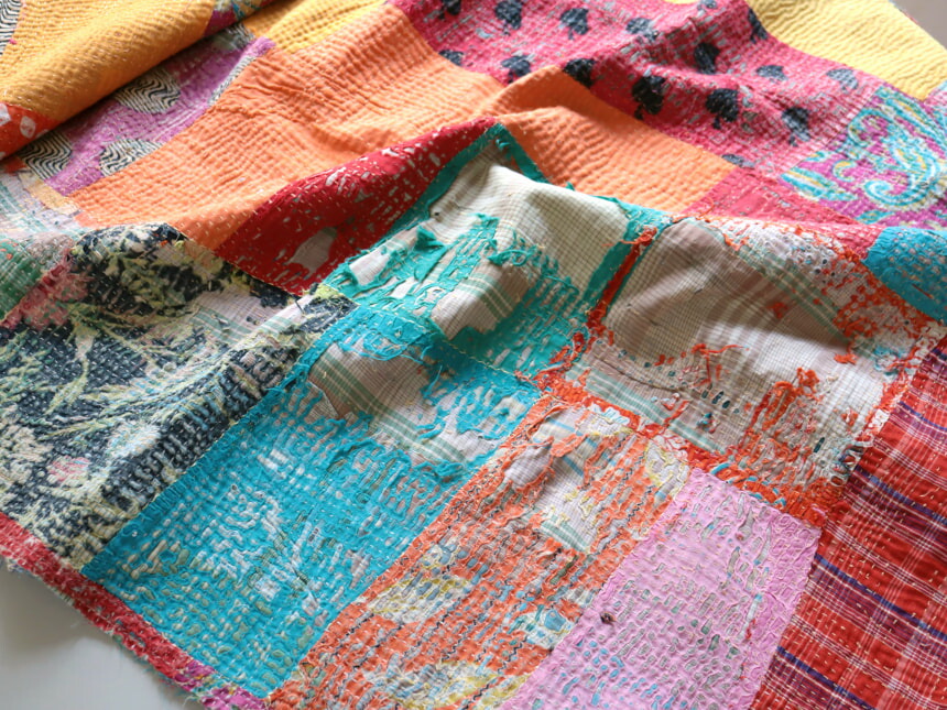 SALE】明るい刺繍と陽だまりカラーのヴィンテージカンタキルト SALE
