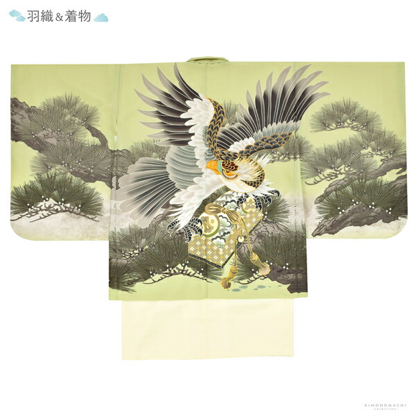 楽天市場】七五三 着物 男の子 5歳 羽織袴セット「若葉色 鷹に松」フル