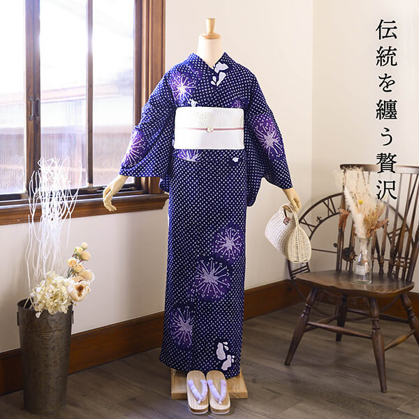 楽天市場】お仕立て上がり絞り浴衣単品「夢はなび 紫紺」有松絞り 女性