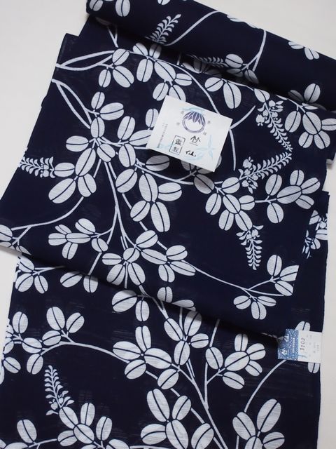 楽天市場】竺仙鑑製浴衣地 綿絽地染 注染染め 萩の柄 紺地に白【ちく