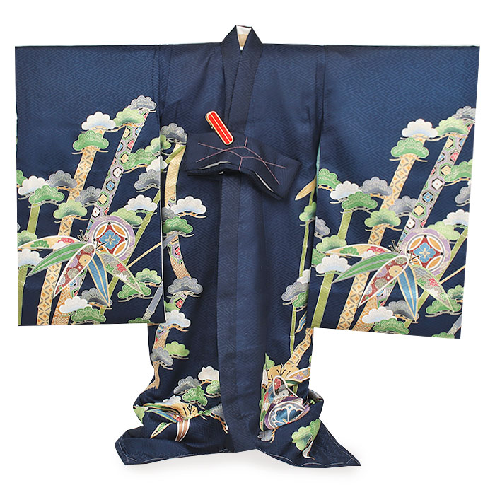 楽天市場】お宮参り 着物 男の子 絹100% 正絹初着 掛け着 産着 紺 金