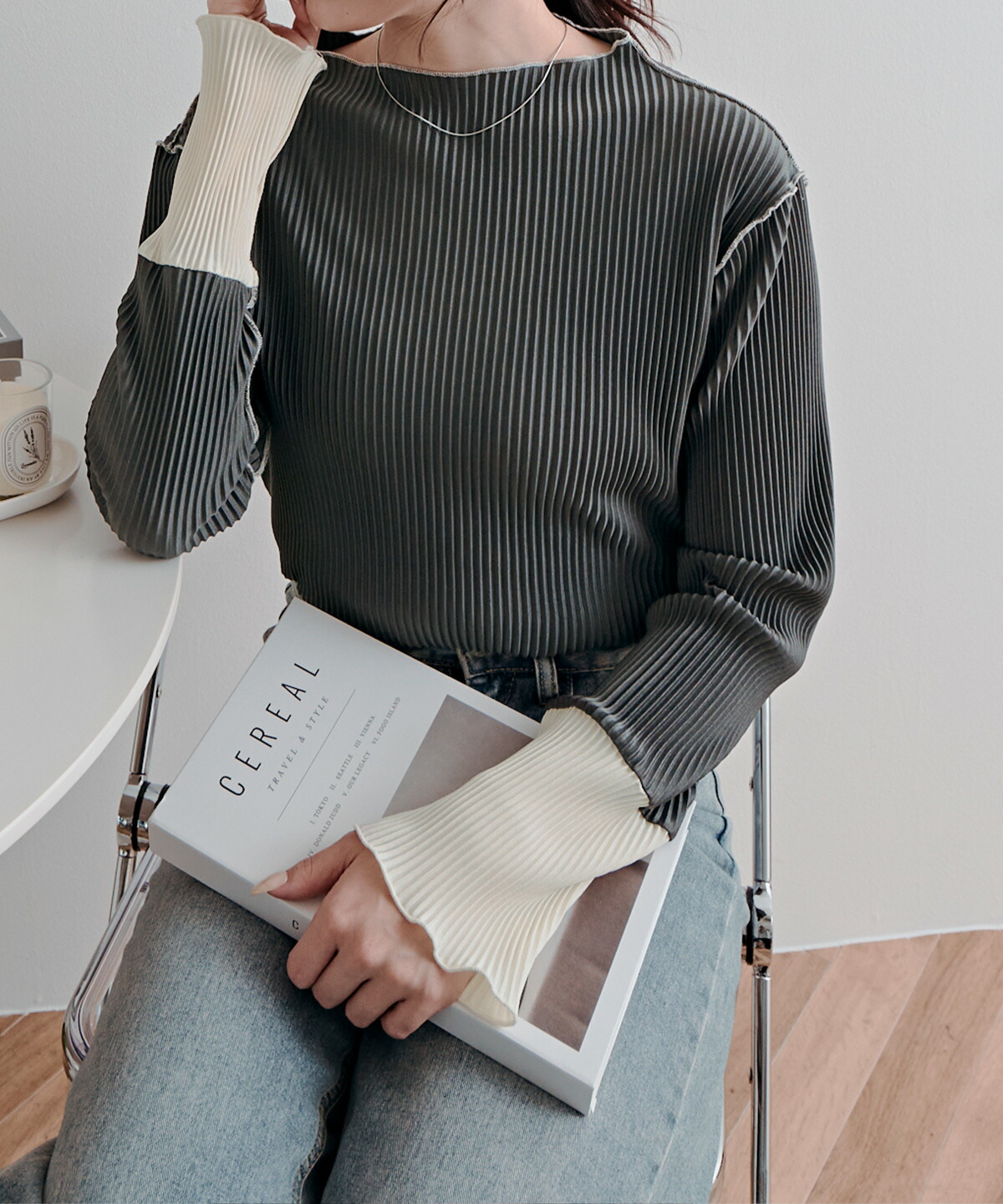 楽天市場】トップス《袖配色プリーツトップス 全17色 2サイズ》 着痩せ