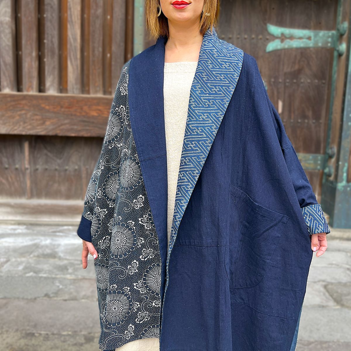 粉袋古布リメイク オーバーサイズコート 粉袋古布リメイク オーバー