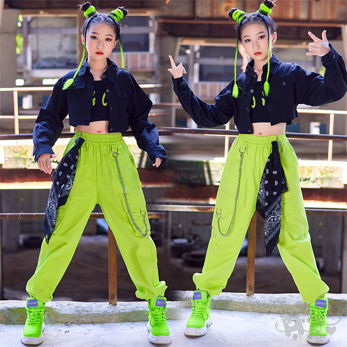 楽天市場】ダンス衣装 ヒップホッ 黒 ベスト 長袖 ジャケット 緑パンツ