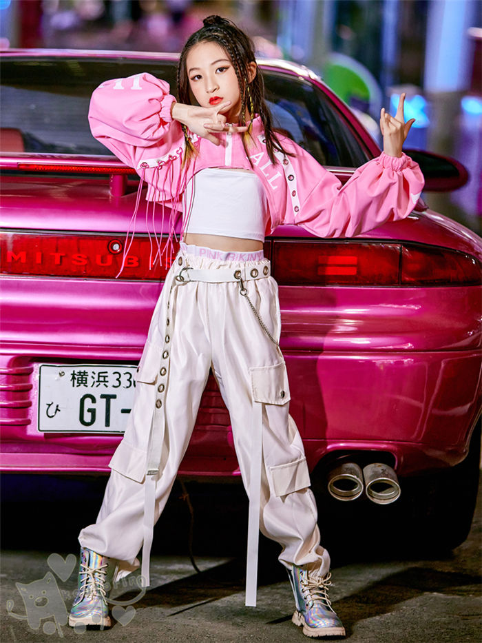 楽天市場】キッズ ダンス衣装 セットアップ 文字柄 ピンク長袖トップス