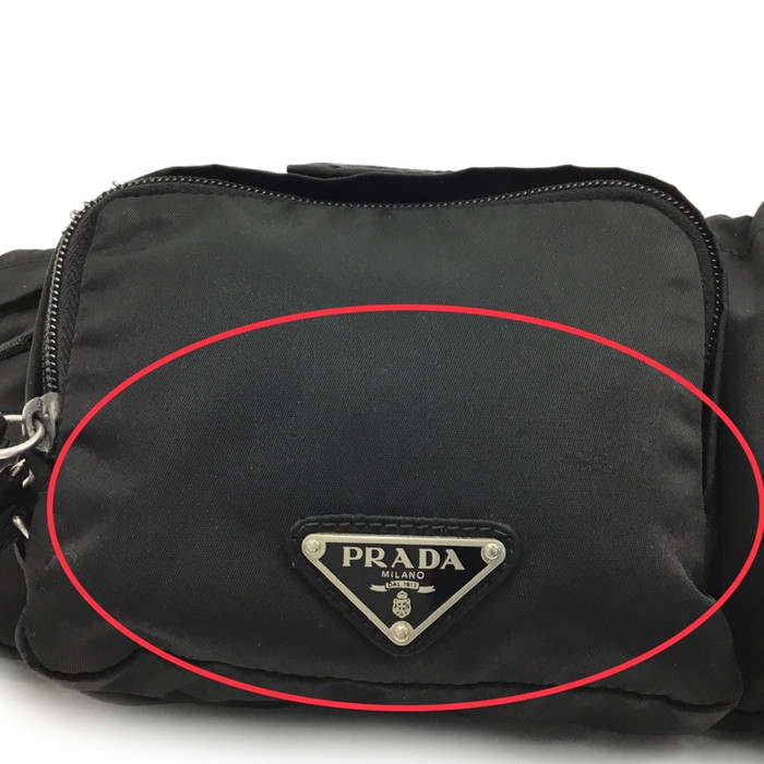E9206 美品 プラダ PRADA ロゴプレート ウエストポーチ ナイロン E9206