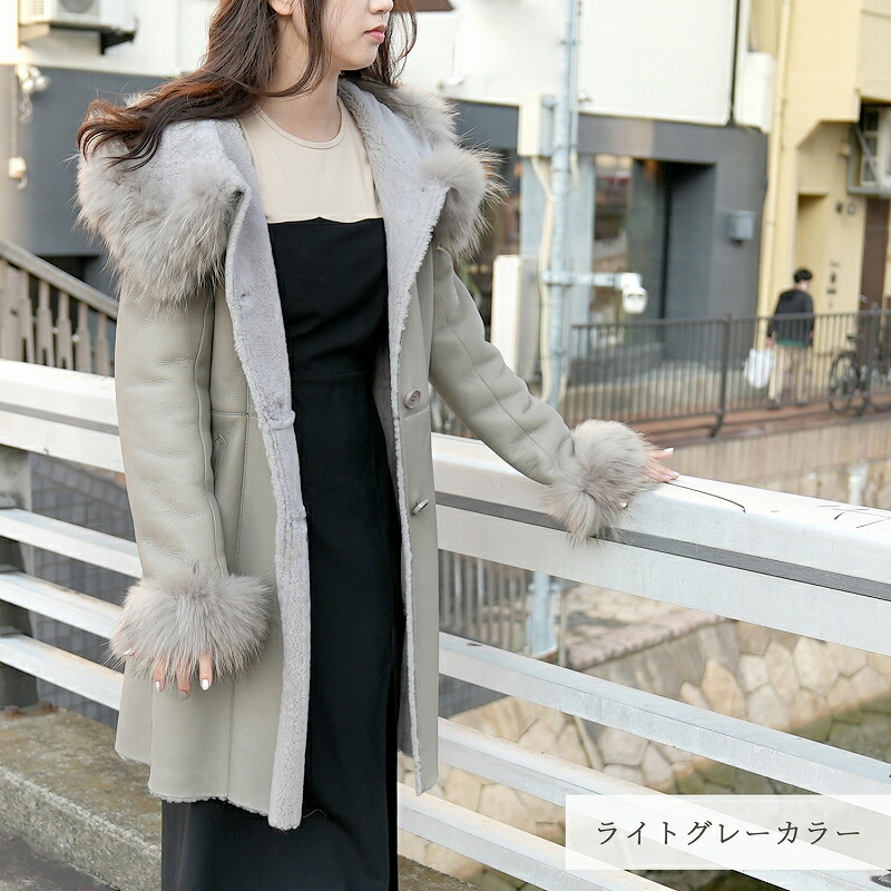 交渉中gco34 フーディーラムレザームートンダッフルコート フード