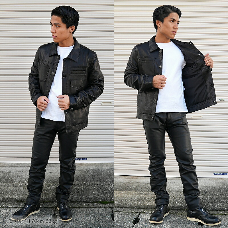 楽天市場】レザージャケット メンズ ラム革 Gジャンタイプ 本革