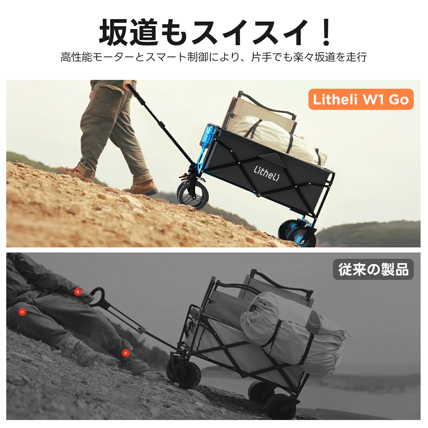楽天市場】Litheli 【新発売】電動キャリーワゴン 坂道運搬 軽量 大