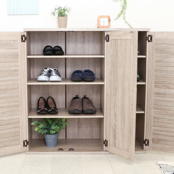 楽天市場】下駄箱 木製 ルーバー ミラー付き 幅90cm 組立品 （ 幅60