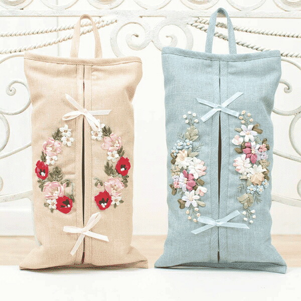 楽天市場】ティッシュボックスカバー 約20×35cm リボン刺繍 掛け型