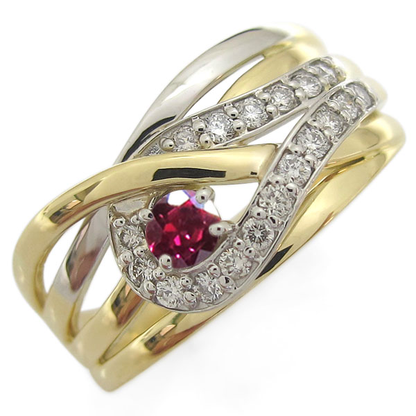 楽天市場】ルビー 指輪 18金 プラチナ コンビリング ラインリング