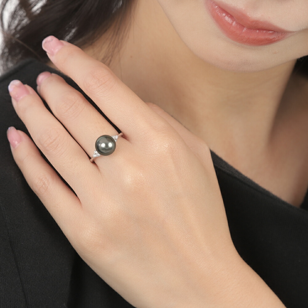 楽天市場】黒真珠 リング 指輪 黒蝶真珠 9-10mm 一粒 ダイヤモンド